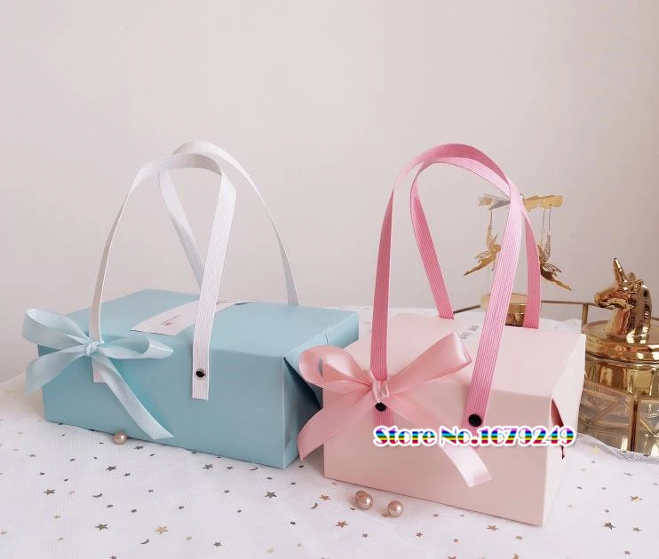 Синяя бумажная коробка с ручкой кекс юэбин конфет подарочные мешочки под конфеты