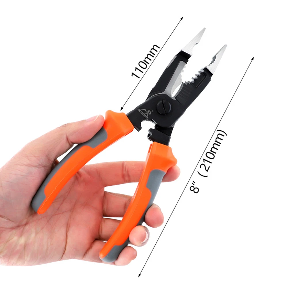 

5 In 1 8" Hand Tool Wire Stripper Rubber Handle Home Use Universal Electrician Plier Burr Repair Cable Cutting Stripping