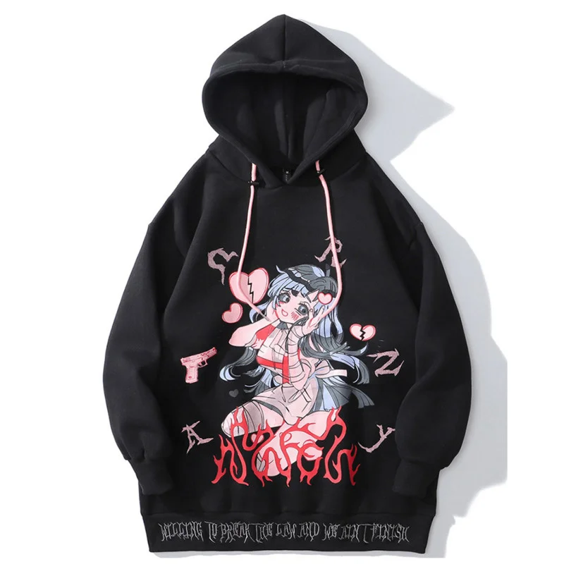 

Leviortin Anime Manga Sexy Girl Punk Letter Print Hoodies Men Loose Sweatshirt Streetwear Japanese Harajuku Otaku Pullover