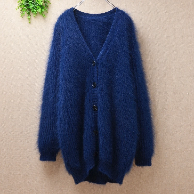 Женский кардиган из шерсти ангорской Вязаный Кардиган с длинным рукавом и