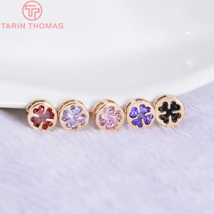 4PCS 8MM 24K Champagne Gold Color Plated Brass with Zircon Round Spacer Beads High Quality Diy Jewelry Accessories | Украшения и