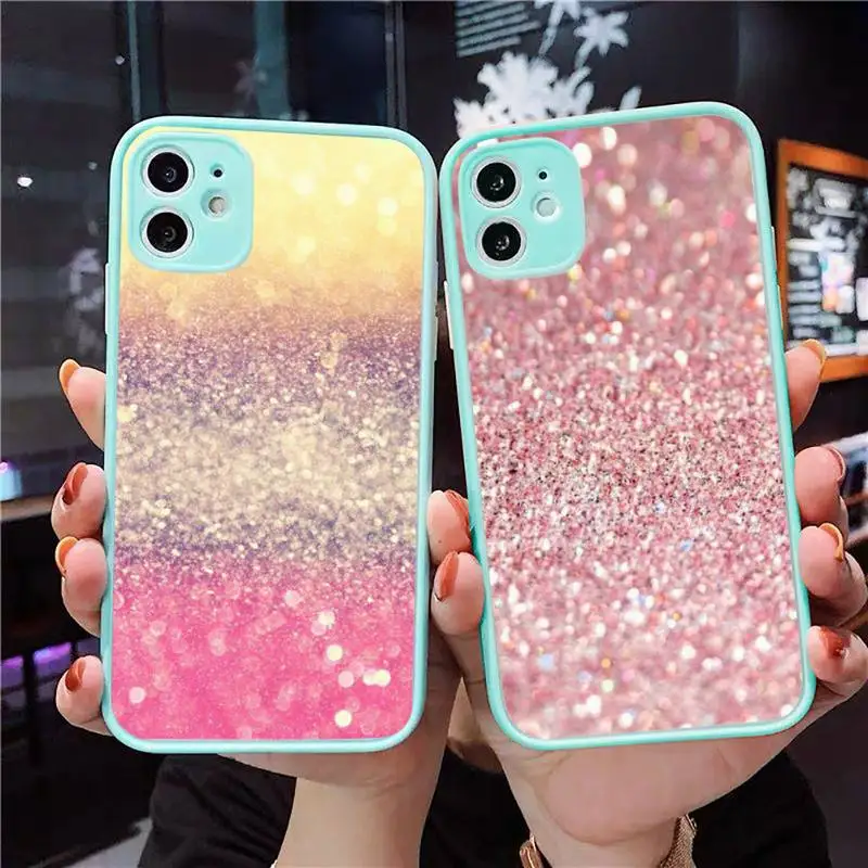 

bling pink color shine fashion Phone Case Matte Transparent for iPhone 7 8 11 12 s mini pro X XS XR MAX Plus cover funda