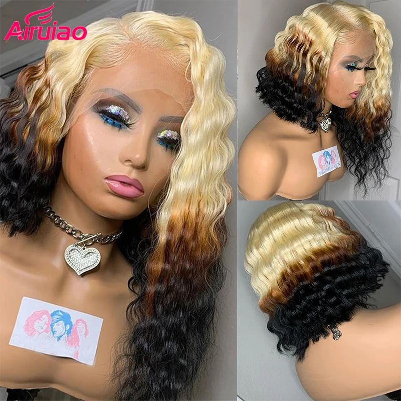 

Парик 613 блонд на шнуровке спереди с эффектом омбре, вьющиеся Предварительно выщипанные цветные парики, человеческие волосы HD, прозрачное к...