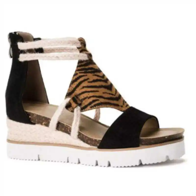 

Ladies Leopard Print Slope High Heels Lace-up Open Toe Fashion Casual Sandals Classic Trend All-match Shopping Shoes 1KB031