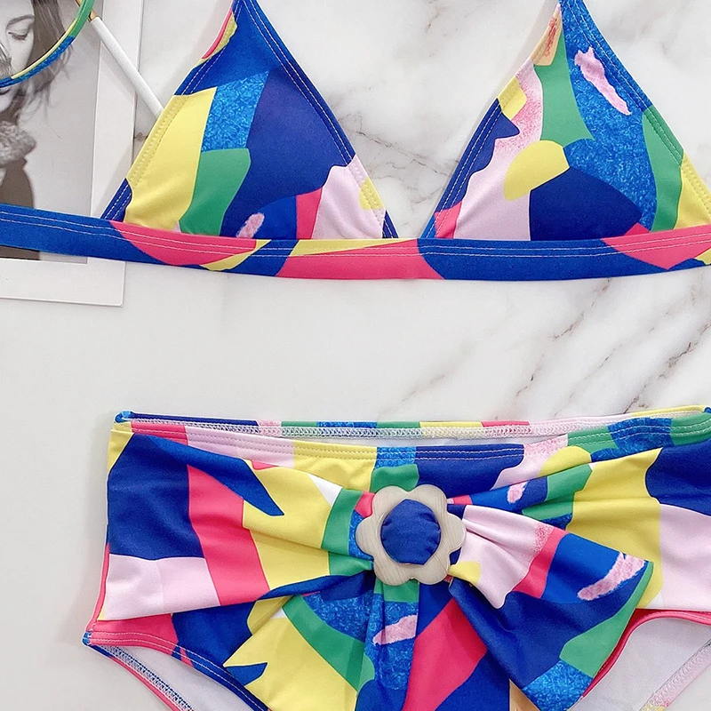 

2021 Sexy Bikini Women Geometry Printed Swimsuit Two-piece High Waist Beachsuit Female Push Up Colorful Bathing Suit Beachwear