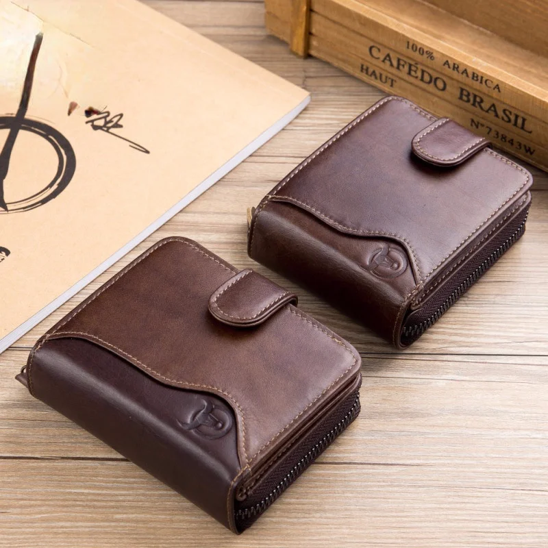 

Мужской кошелек из воловьей кожи, деловые бумажники, клатч с монетницей и защитой RFID, многофункциональный мужской короткий бумажник
