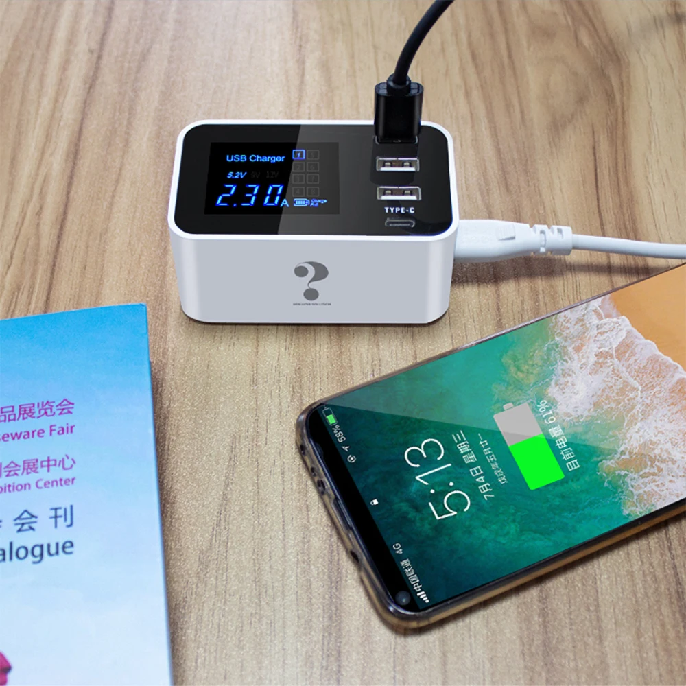 Зарядная станция Asometech с 3 USB портами и 1 Type C для устройств iPhone/Android 20 Вт|Зарядные
