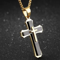 kioozol hiphop black cross pendant stainless steel necklace gold color neck chain homme fashion jewelry 072 ko8