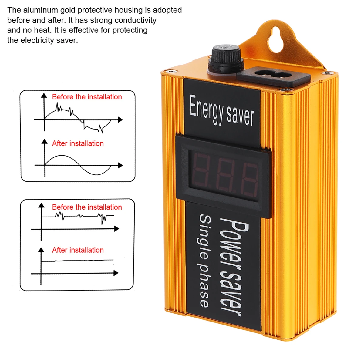 Gold 100KW US EU 90V-250V Smart Power Saver Household Meter Electricity Saving Box Electronic Screen Display for Family School |