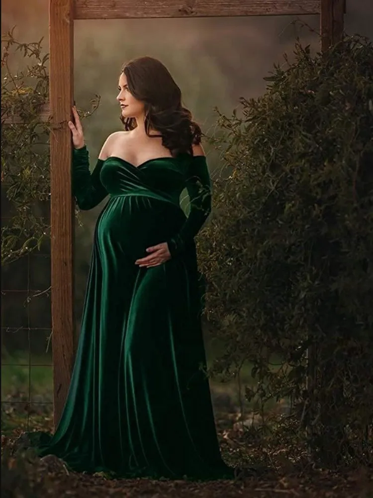 Pregnancy Maternity Clothing Trailing Long Dress Photo Shoot Photography Props Dresses Pregnant Winter Sexy Flannel Maxi Gown | Мать и