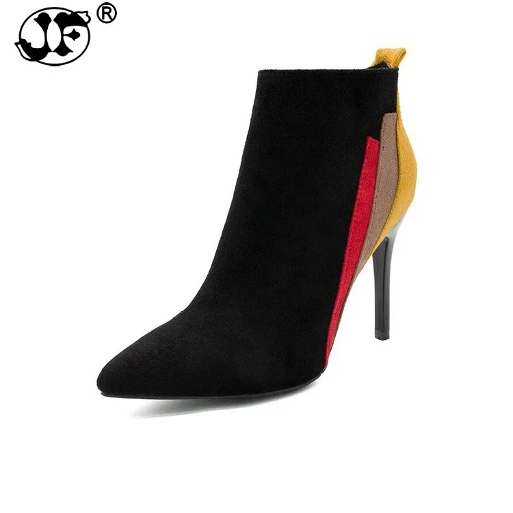 Корейские модные женские ботинки до щиколотки с острым носком на молнии высоком