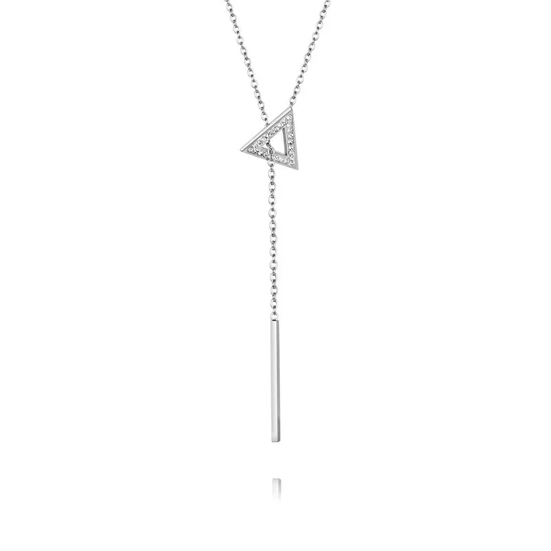 

YMS Steel Color European American Style Jewelry 2021 Trend Necklace For Women Stainless Steel Chain Triangle Zircon Pendant N296