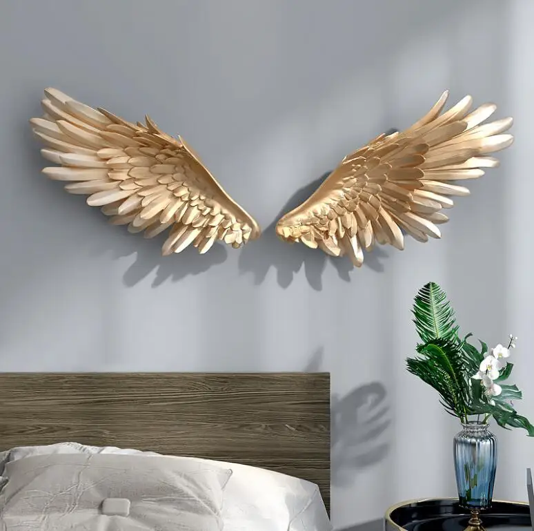 

Nordic Resin Feather Wings Wall Stickers Store Hotel Lobby Wall Mural Decoration Home Livingroom Background Wall Hanging Crafts