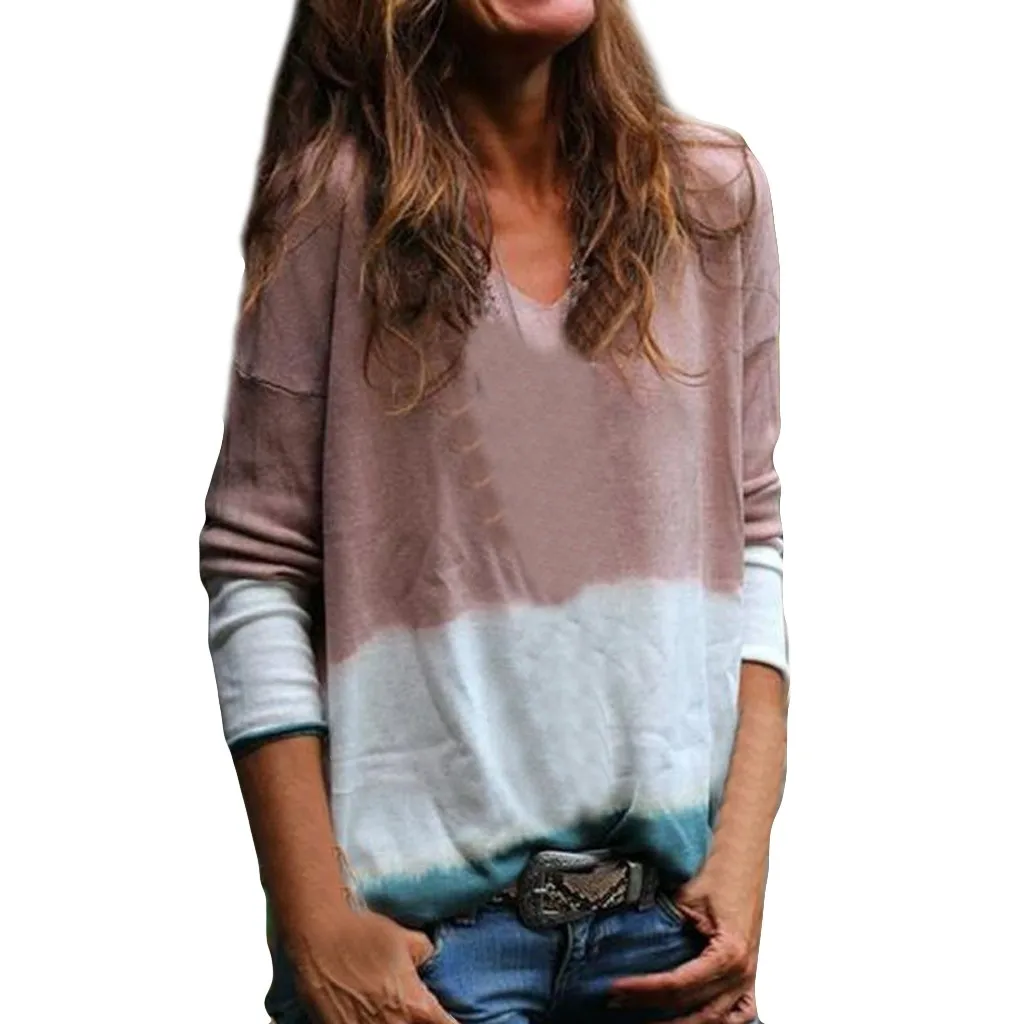 Женская футболка с v-образным вырезом и длинным рукавом яркое платье женская топ