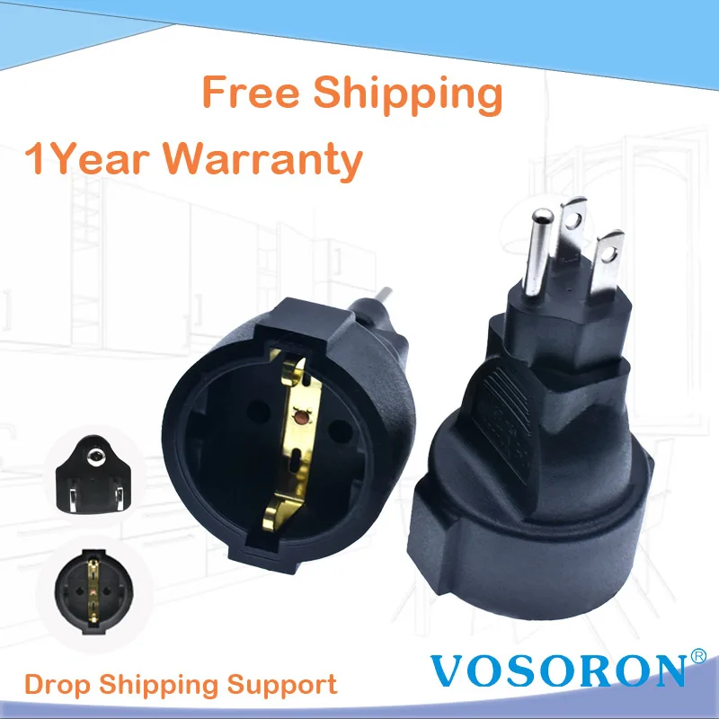 

USA Canada 3Pin Male to Europe 2Pin Female AC Adapter, Nema 5-15P to CEE7/7 Schuko receptacle plug adapter 250V 15A