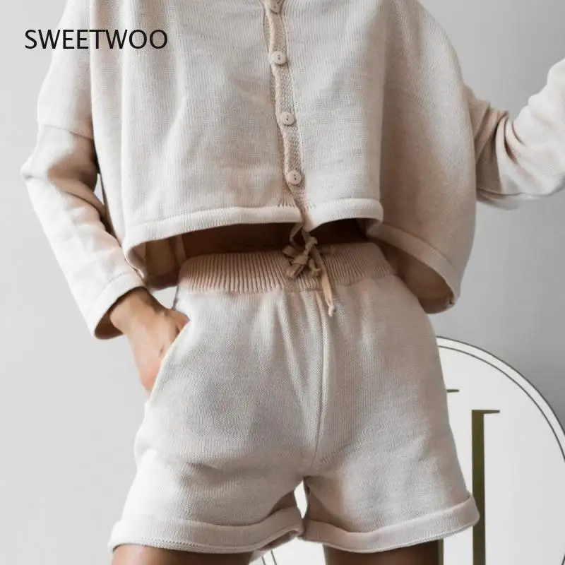

2021 New Women's Clothing European and American Summer Fashion Casual Loose Sweater Shorts Suit Two-Piece Female