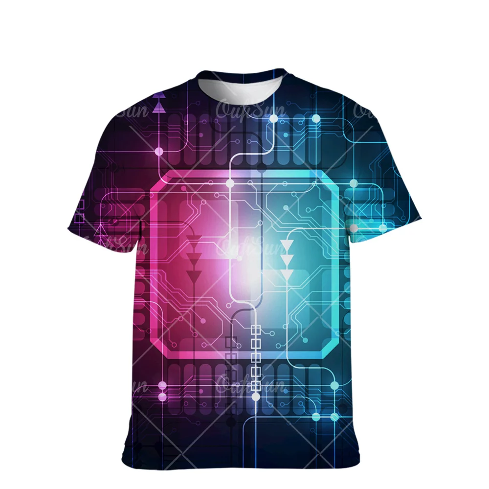

Electronic Chip Hip Hop Summer T Shirt Men Women 3D Machine Printed Oversized Unisex Clothing Harajuku Style Short Sleeve Tees