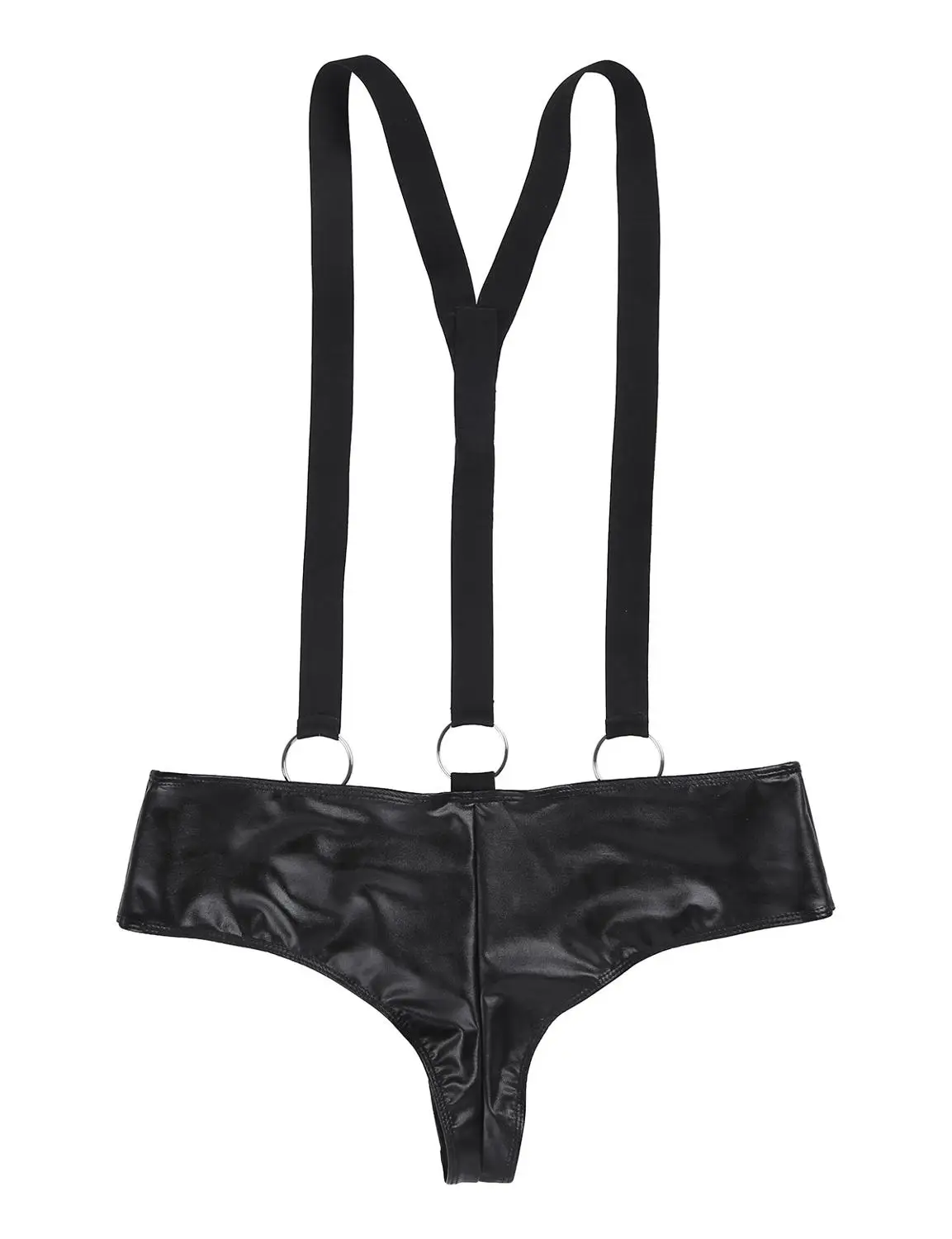 

Women's Erotic Lingerie Set One-piece Faux Leather Clubwear Booty Shorts Bottoms Underwear with Suspenders and Metal O-rings