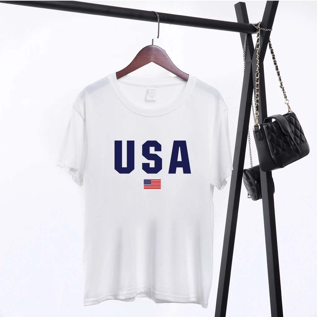 

USA National Flag Printing T-shirts Women Summer 2020 Tshirt Women Casual Short Sleeve Ladies Tops for Teens Clothes Femme