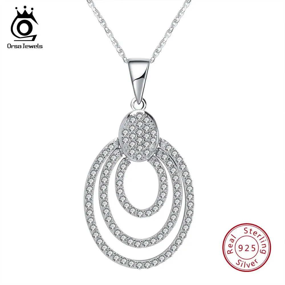 ORSA JEWELS Настоящее серебро 925 пробы ожерелья женские капли воды кулон AAA кубический