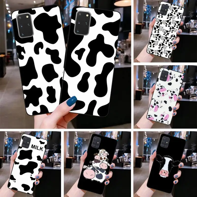 

HUAGETOP Animal Cute Milk Cow Silicone Black Phone Case for Samsung S20 plus Ultra S6 S7 edge S8 S9 plus S10 5G lite 2020