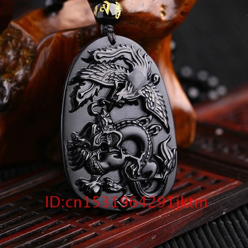 

Amulet Jade Fashion Pendant Jewelry Women Beads Gifts Obsidian Black Natural Necklace Charm Dragon Phoenix for Chinese