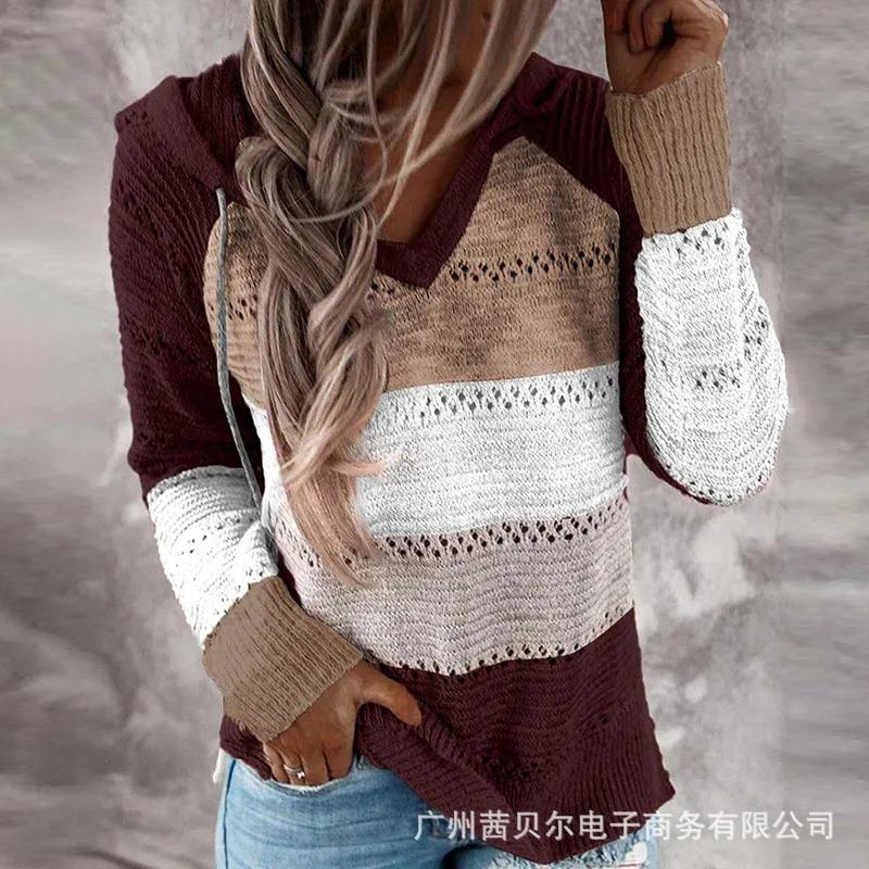

WEPBEL Sweaters Knitted Casual Loose Top Women Hooded Sweater Full Sleeve New Autumn Winter