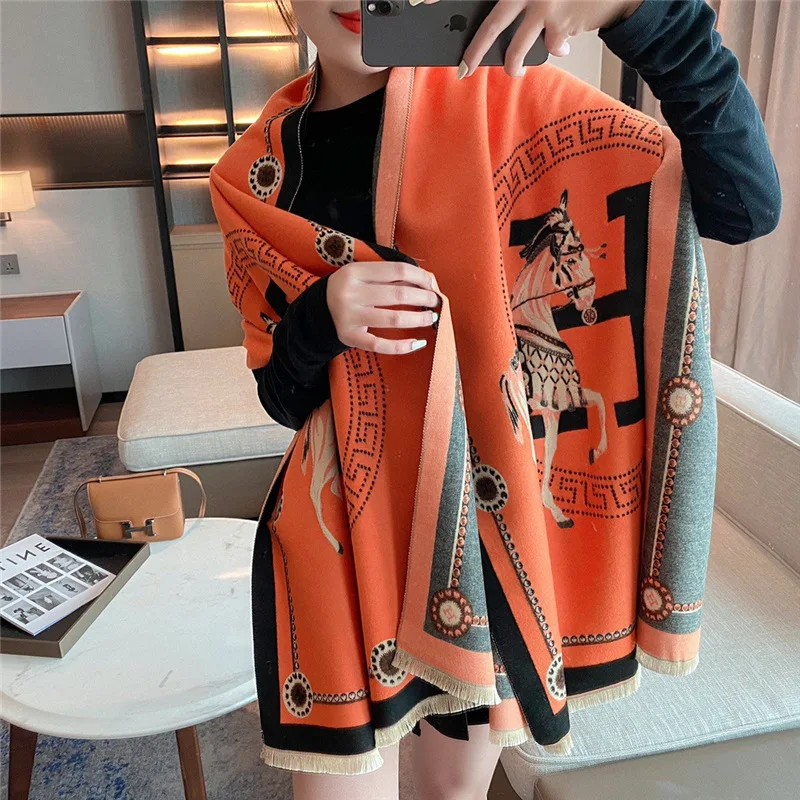 

2021 New Autumn and Winter Letter Scarf Women's Winter Cashmere Shawl Thickened Warm Scarf