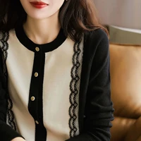 women knitting cardigan coat 2021 brim joker in the spring and autumn lace long sleeve blouse