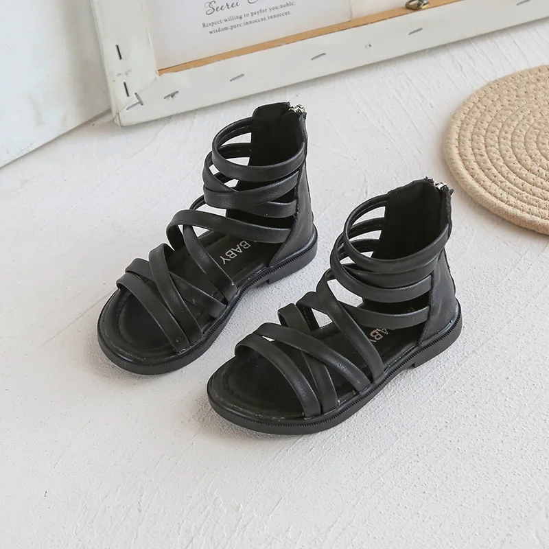 

2021 spring and summer new soft soled Roman shoes Korean version hollow out flat bottom muffin back zipper sandals girl's shoes