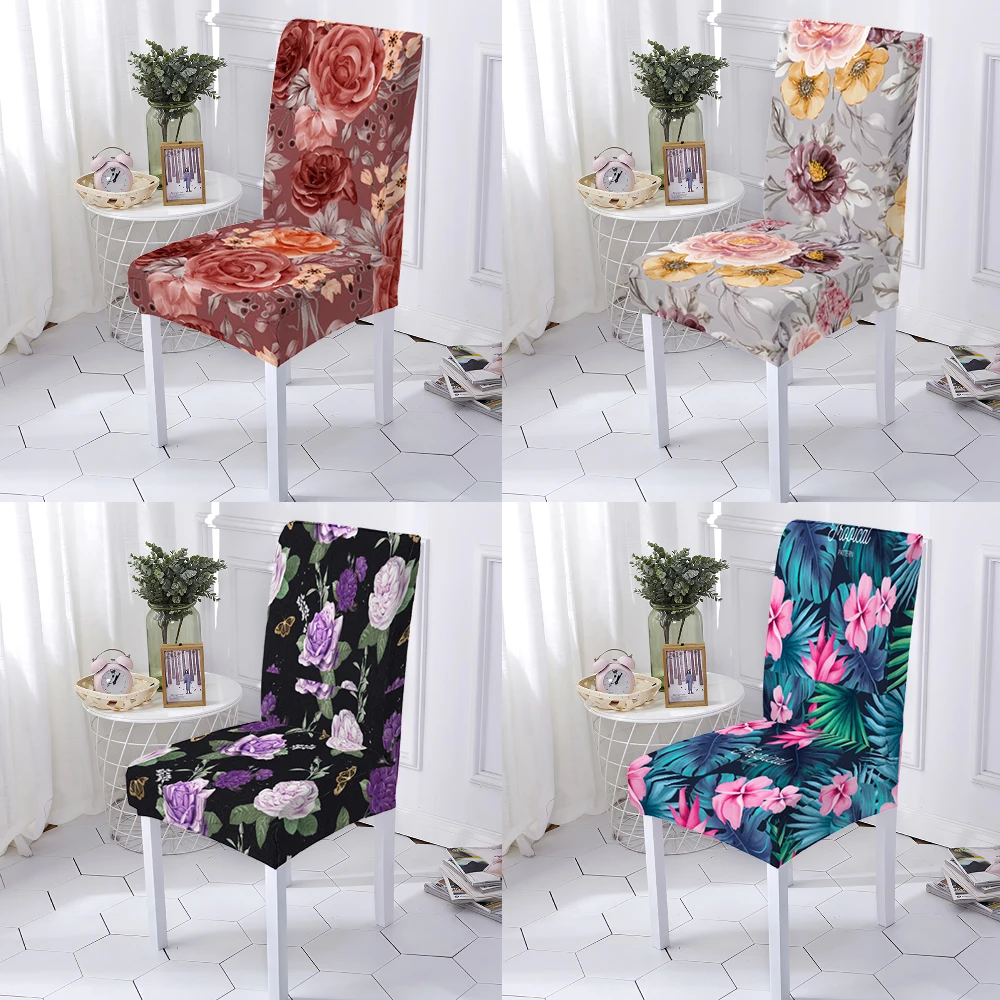 

Flowers Spandex Seat Cover Wedding Banquet 1/2/4/6 Pcs Chairs Covers Home Office Back House Restaurant
