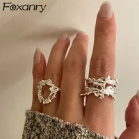 foxanry 925 stamp rings for women fashion elegant creative irregular surface party jewelry birthday gifts wholesale