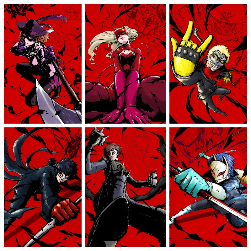 

5 плакатов Persona, художественный декор, P5 Аниме фигурки, игра Рен Амия, холст, живопись, домашний декор, декор бара, комнаты, холст, картины