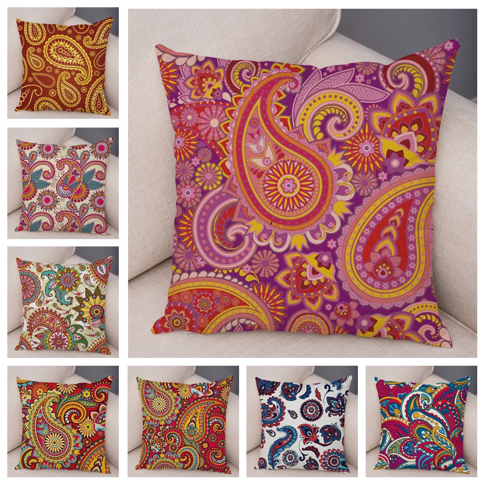 

Persian Indian Style Paisley Pillowcase Decorative Geometric Flower Pillow Case Soft Short Plush Cushion Cover for Sofa Home Car