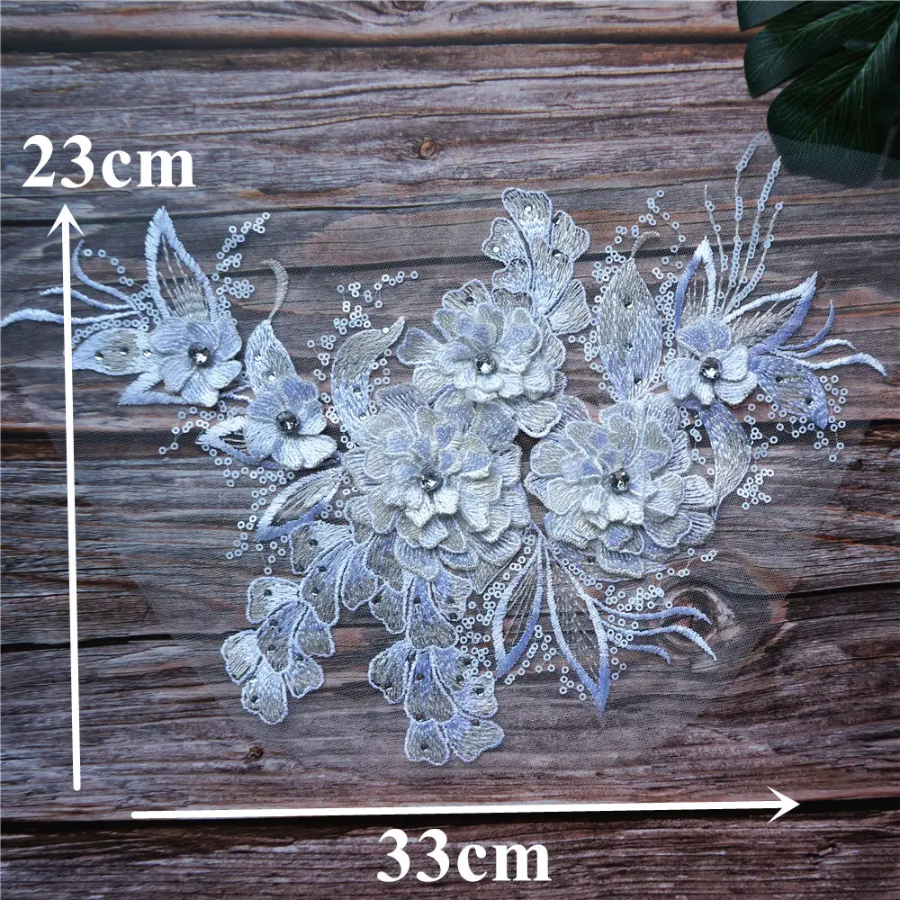 Белые 3D Цветочные Блестки Стразы вышитые платья аппликации воротник сетчатые