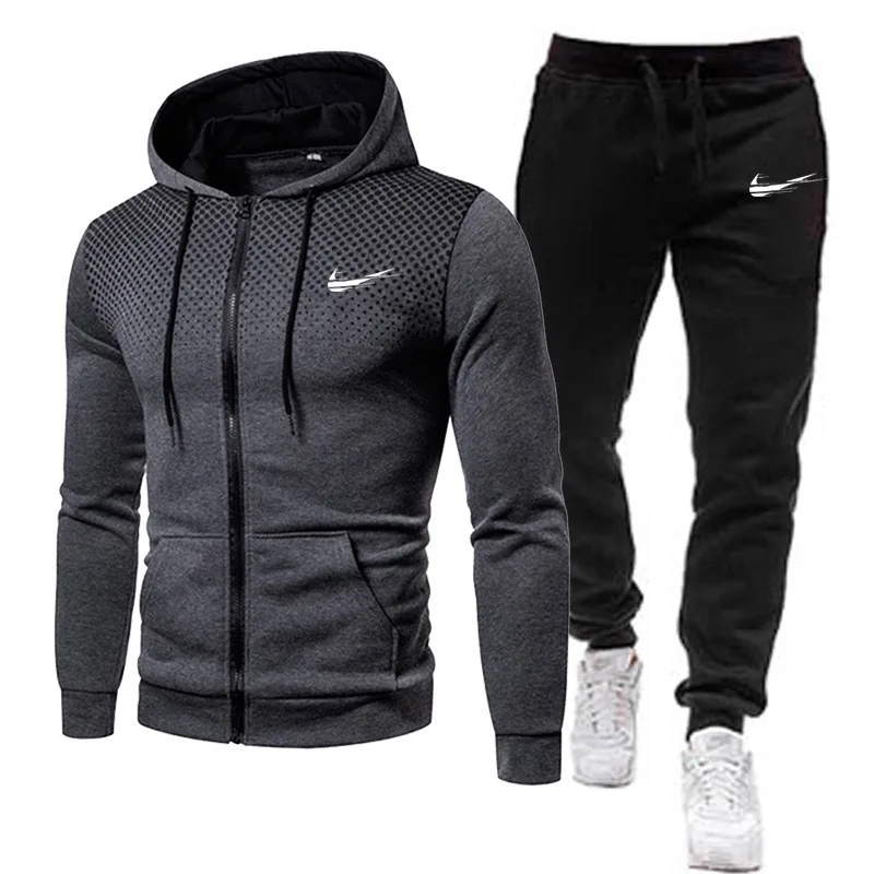 

2021 Autumn and Winter New Printed Sports and Leisure Trousers Tide Brand Hooded Long Sleeve Coat Suit Men Oversized hoodie 3XL