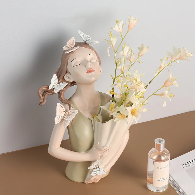

Butterfly Fairy Figures Girl Figurines Resin Tabletop Statues Creative Characters With Metal Gold Tray Gift Home Decor Craft