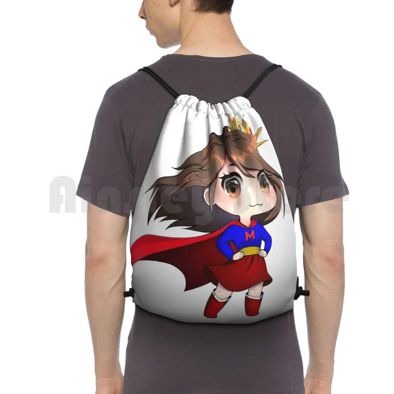 

Superhero Mish Backpack Drawstring Bag Riding Climbing Gym Bag Superhero Mishmanners Chibi Streamer Hero Twitch Streamer