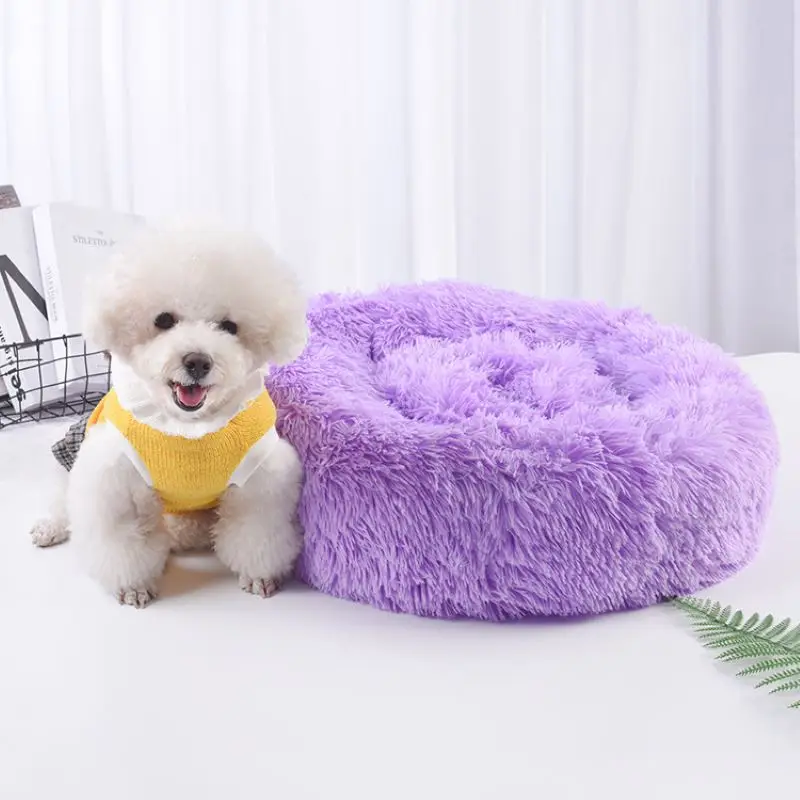 Круглая мягкая кровать для кошек и собак домик длинная плюшевая корзина питомца