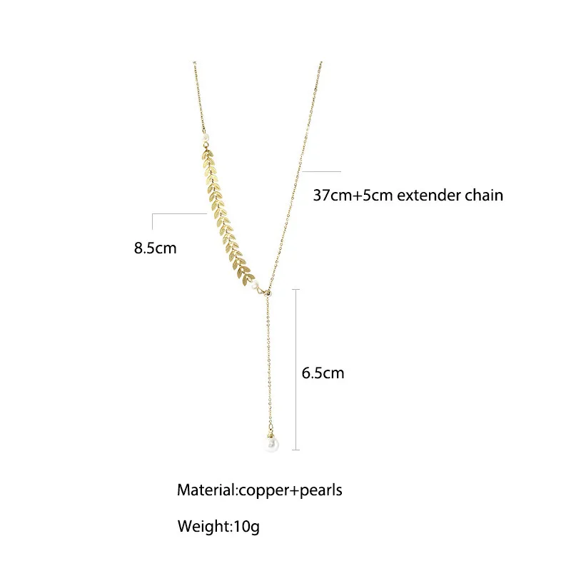 

Bacolod Leaves Pearls Necklace for Women Cute Gift for Friends Gold Color Geometric Long Chain Pendant Necklaces Fashion Jewelry