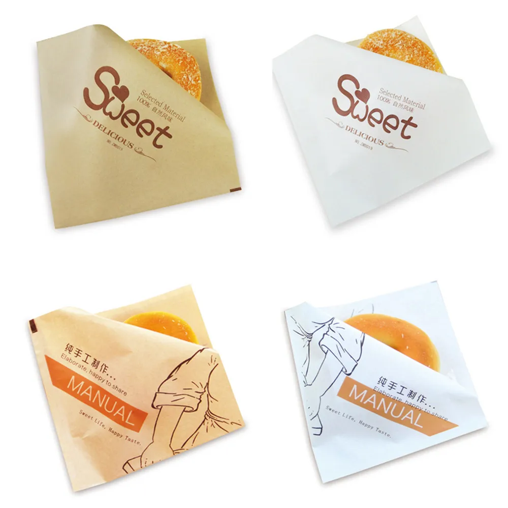 

100Pcs Oilproof Bread Kraft Paper Bags Wrapping Sandwich Biscuits Donut Snack Baking Food Package