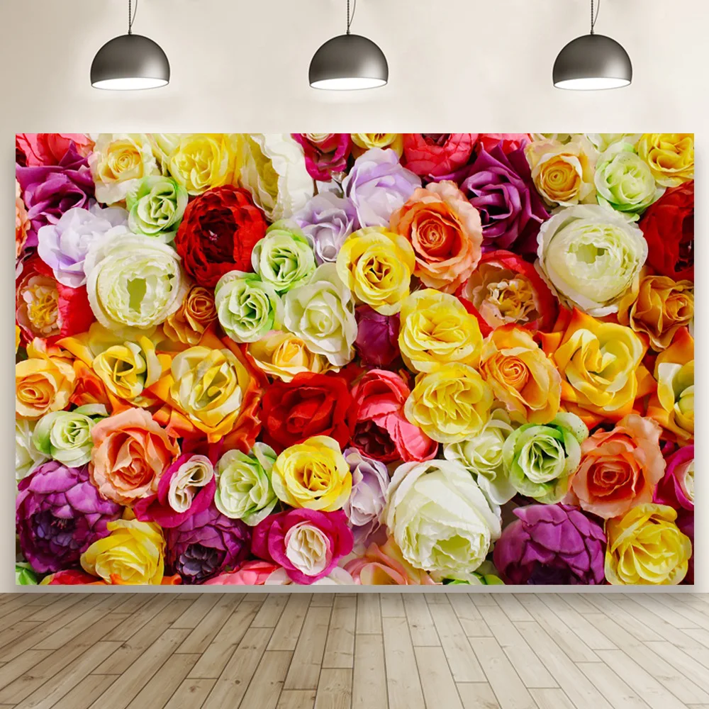 

Colorful Rose Flower Wedding Photocall Marriage Ceremony Birthday Backdrop Photography Background Photo Studio Banner Props