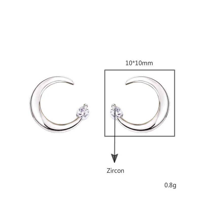 

Flyleaf Simple Gold Moon Cubic Zirconia 100% 925 Sterling Silver Stud Earrings For Women Tiny Earings Fashion Jewelry Fine Fun