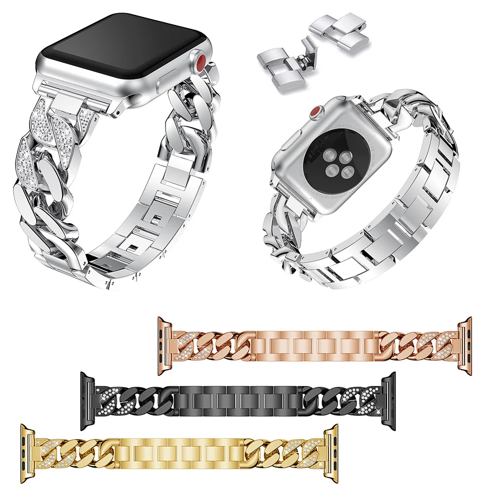 

Watch Bracelet for Apple Watch Band Series 4 3 2 1 Fashionable Diamond Cowboy Chains Strap Metal Link 38/42/40/44mm Women Ladies