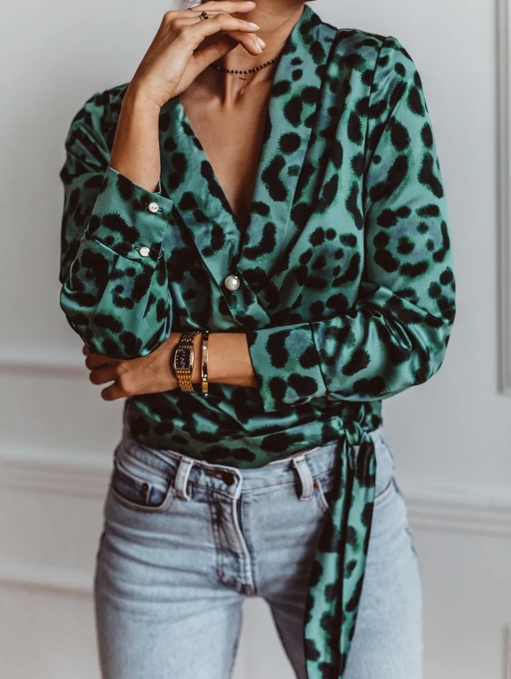 Женская офисная блузка с леопардовым принтом повседневная винтажная рубашка