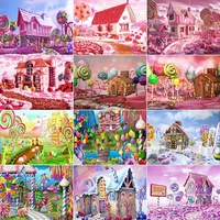full squareround candy house catoon landscape diamond embroidery girls room decoration diy rhinestone embroidery painting