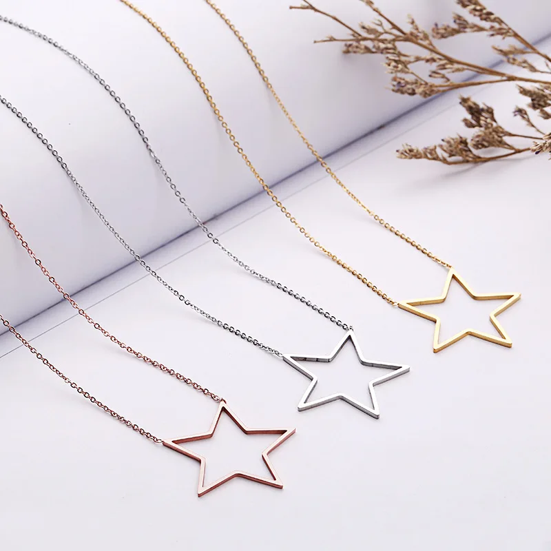 

TSHOU31 Minimalist versatile five-pointed star stainless steel necklace Rose gold titanium steel pendant Gift Link For Buyer