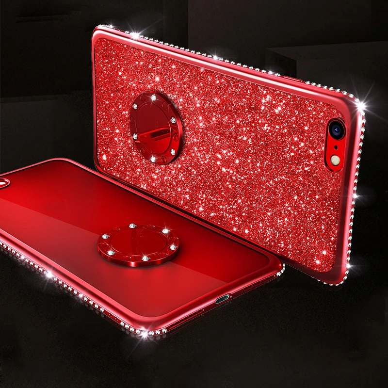 Мягкий блестящий чехол для iphone XR X XS MAX 6 6s 7 8 Plus 11 Pro Max АЛМАЗНОЕ КОЛЬЦО ДЛЯ Samsung S8 S9 S10