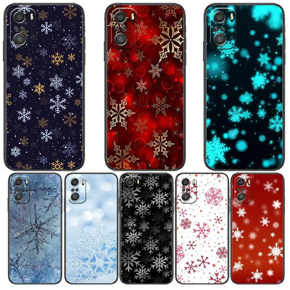 

Christmas snowflakes Phone Case For xiaomi mi 11 Lite pro Ultra 10s 9 8 MIX 4 FOLD 10T 5g Black Cover Silicone Back Prett