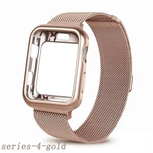 series 4 gold Чехол+ ремешок для часов Apple watch 4 5 3 iwatch 42 мм 38 мм Миланский Браслет-петля из нержавеющей стали для Ремешки для наручных часов 5 4 3 2 1 - Band Color: series 4 gold